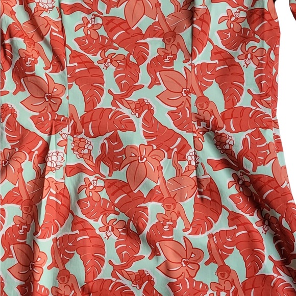NWOT Sail to Sable Green Coral Red Floral with Monkeys Long Sleeve Tunic Dress - Picture 3 of 9